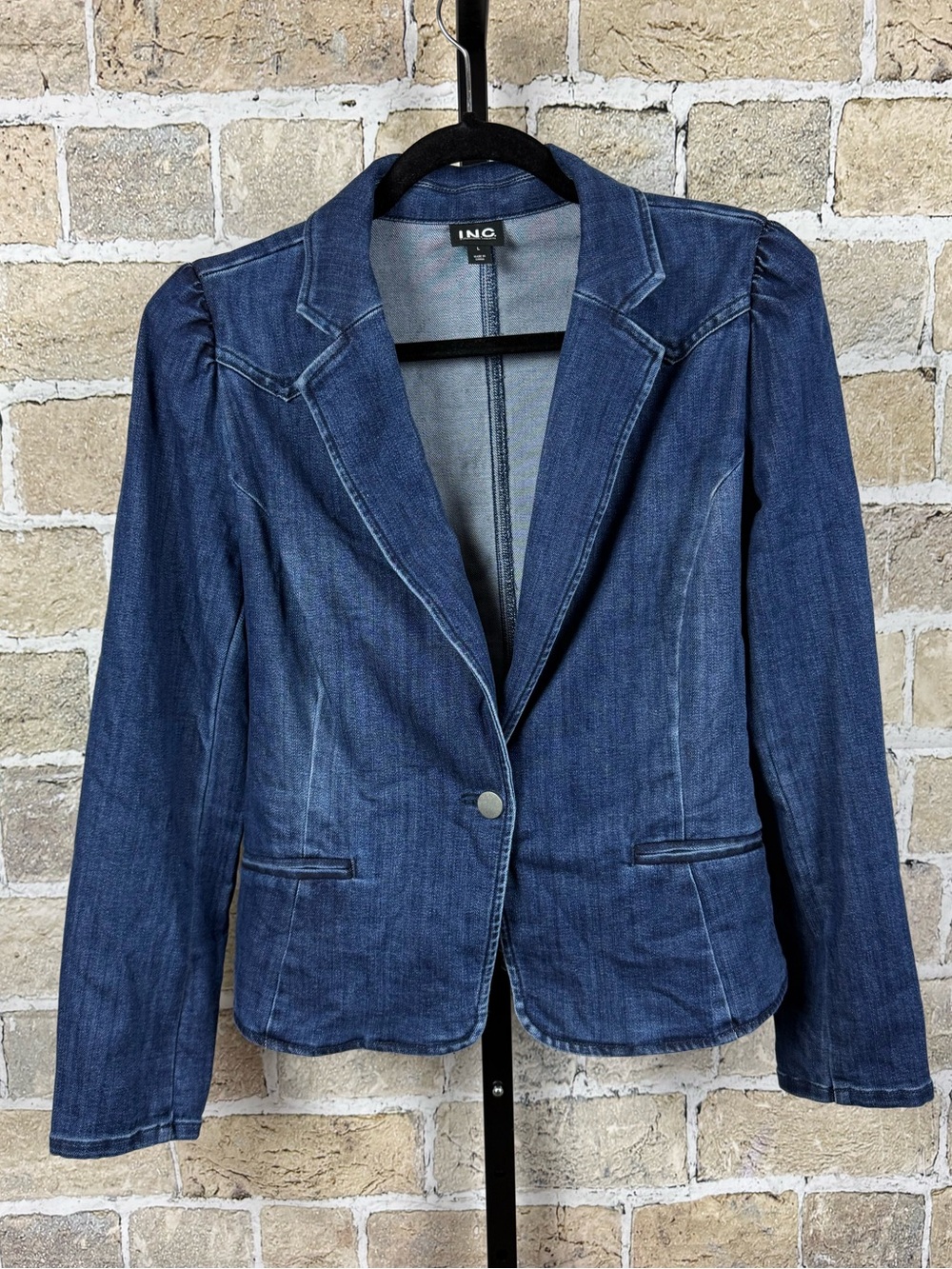 INC International Concepts Women's Blue Denim Single-Button Blazer